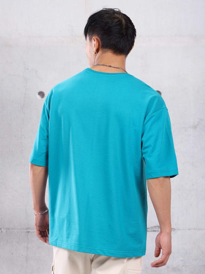 Aqua Blue Plain Oversized T-shirt for Men