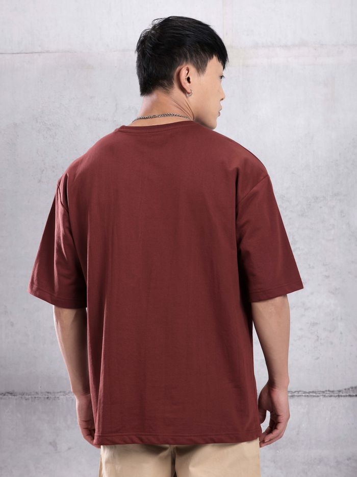Brick Brown Plain Oversized T-shirt for Men