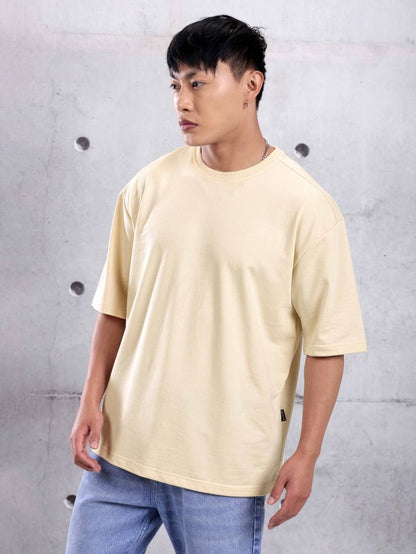 Cream Plain Oversized T-shirt for Men