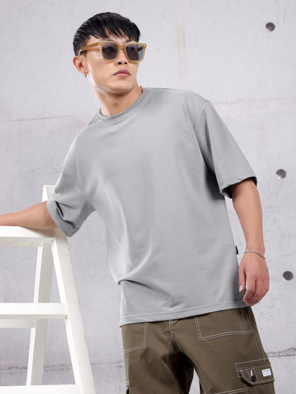 Light Grey Plain Oversized T-shirt for Men