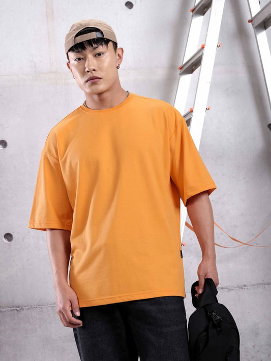 Flame Orange Plain Oversized T-shirt for Men