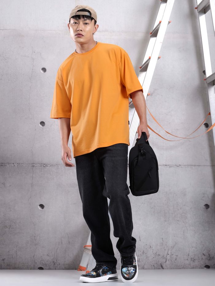 Flame Orange Plain Oversized T-shirt for Men