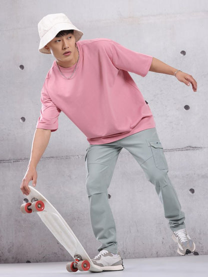 Pink Plain Oversized T-shirt for Men