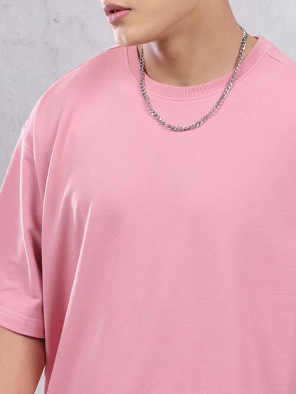 Pink Plain Oversized T-shirt for Men